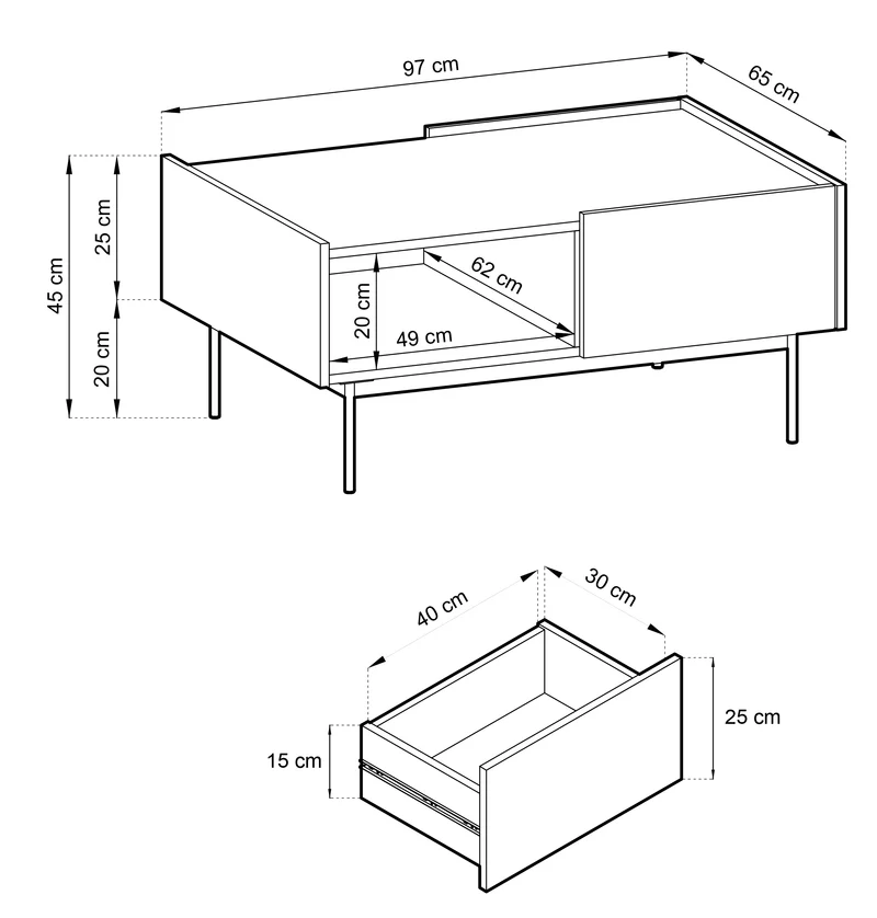 Couchtisch Color 97x65 cm mit Schubladen Kaschmir / Eiche Linea