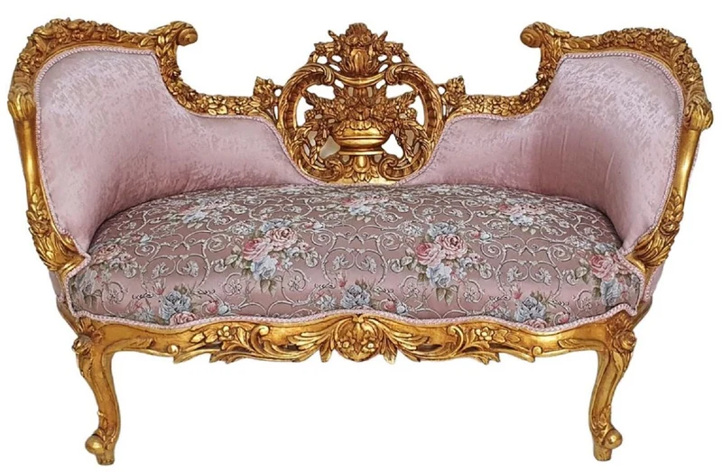 Casa Padrino Barock Sofa Rosa / Mehrfarbig / Gold - Prunkvolles Wohnzimmer Sofa im Barockstil - Wohnzimmer Möbel im Barockstil - Barock Möbel - Barock Einrichtung