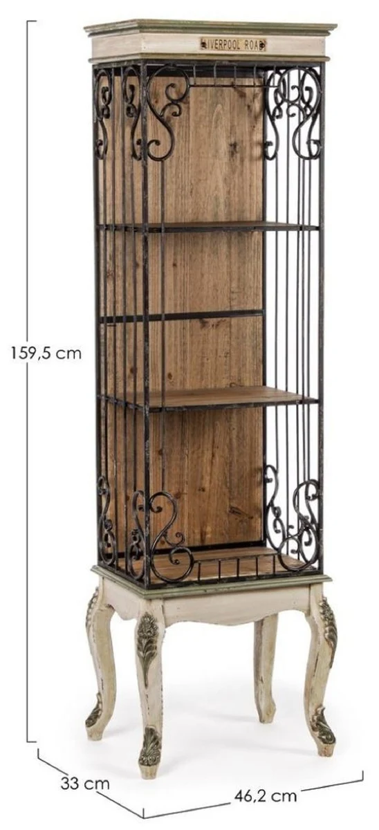 Casa Padrino Barock Bücherschrank Creme / Braun 46,2 x 33 x H. 159,5 cm - Barock Schrank - Barock Regalschrank - Barock Wohnzimmer Möbel - Barock Büro Möbel - Barock Einrichtung