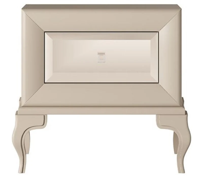Casa Padrino Luxus Art Deco Nachttisch Beige / Braun 70 x 42 x H. 65 cm - Verspiegelter Beistelltisch mit Schublade - Luxus Schlafzimmer Möbel - Luxus Art Deco Möbel