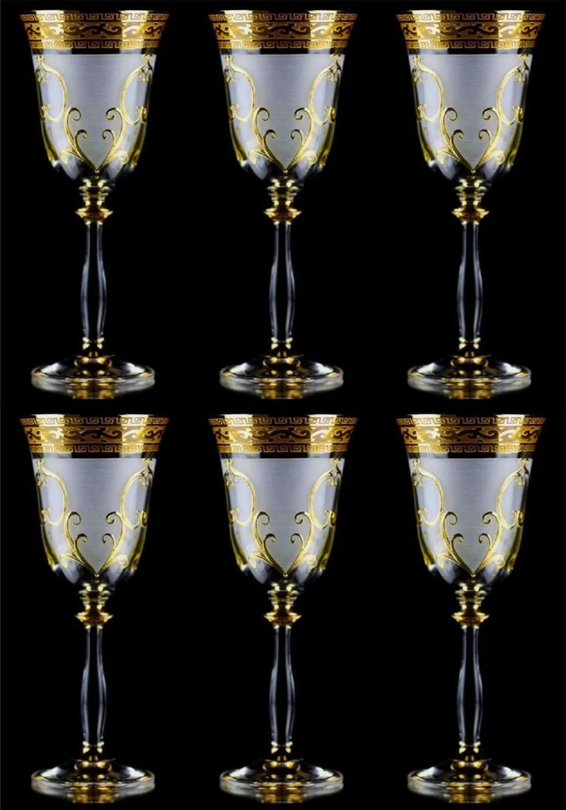Casa Padrino Luxus Barock Likörglas 6er Set Weiß / Gold Ø 5,5 x H. 17 cm - Handgefertigte und handbemalte Likörgläser - Hotel & Restaurant Accessoires - Luxus Qualität