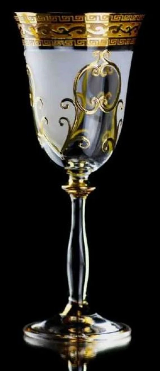 Casa Padrino Luxus Barock Likörglas 6er Set Weiß / Gold Ø 5,5 x H. 17 cm - Handgefertigte und handbemalte Likörgläser - Hotel & Restaurant Accessoires - Luxus Qualität