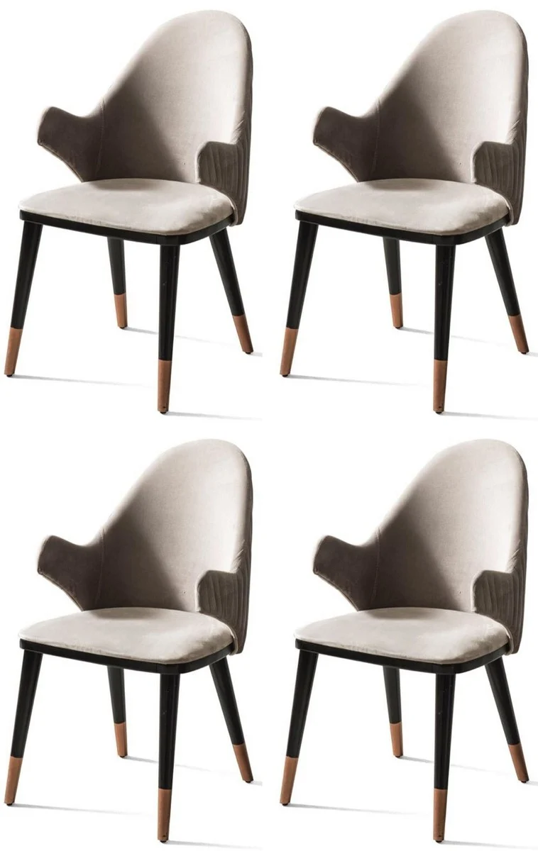Casa Padrino Luxus Esszimmerstuhl 4er Set mit Armlehnen Grau / Schwarz / Kupfer 52 x 52 x H. 88 cm - Esszimmer Möbel - Restaurant Möbel - Esszimmer Einrichtung - Luxus Möbel - Luxus Einrichtung