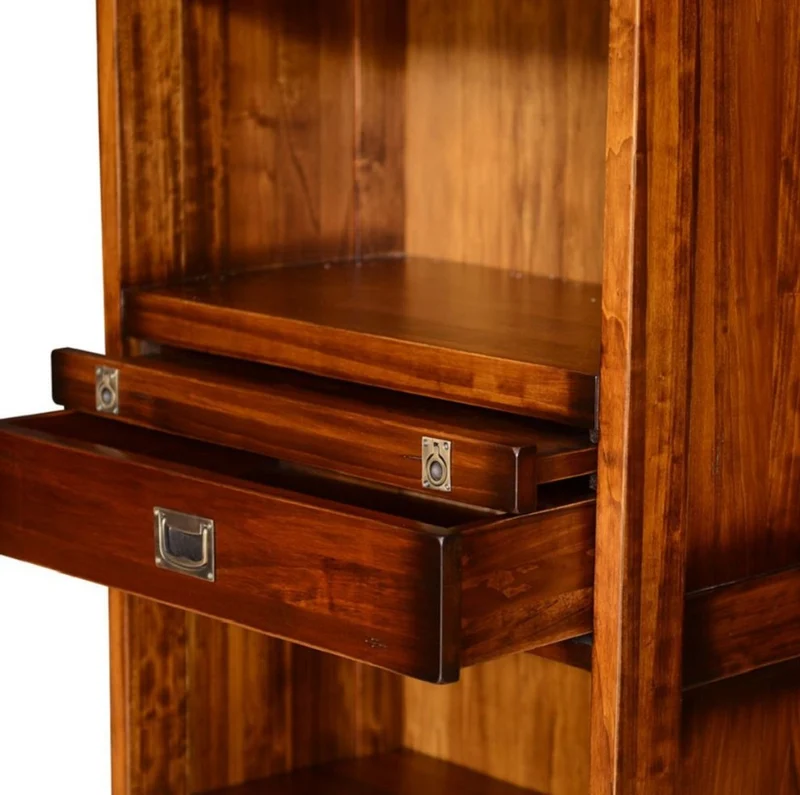 Casa Padrino Luxus Vintage Stil Bücherschrank mit Leiter Braun 331 x 34 x H. 256 cm - Massivholz Schrank - Regalschrank - Wohnzimmerschrank - Büroschrank - Luxus Massivholz Möbel - Büro Möbel
