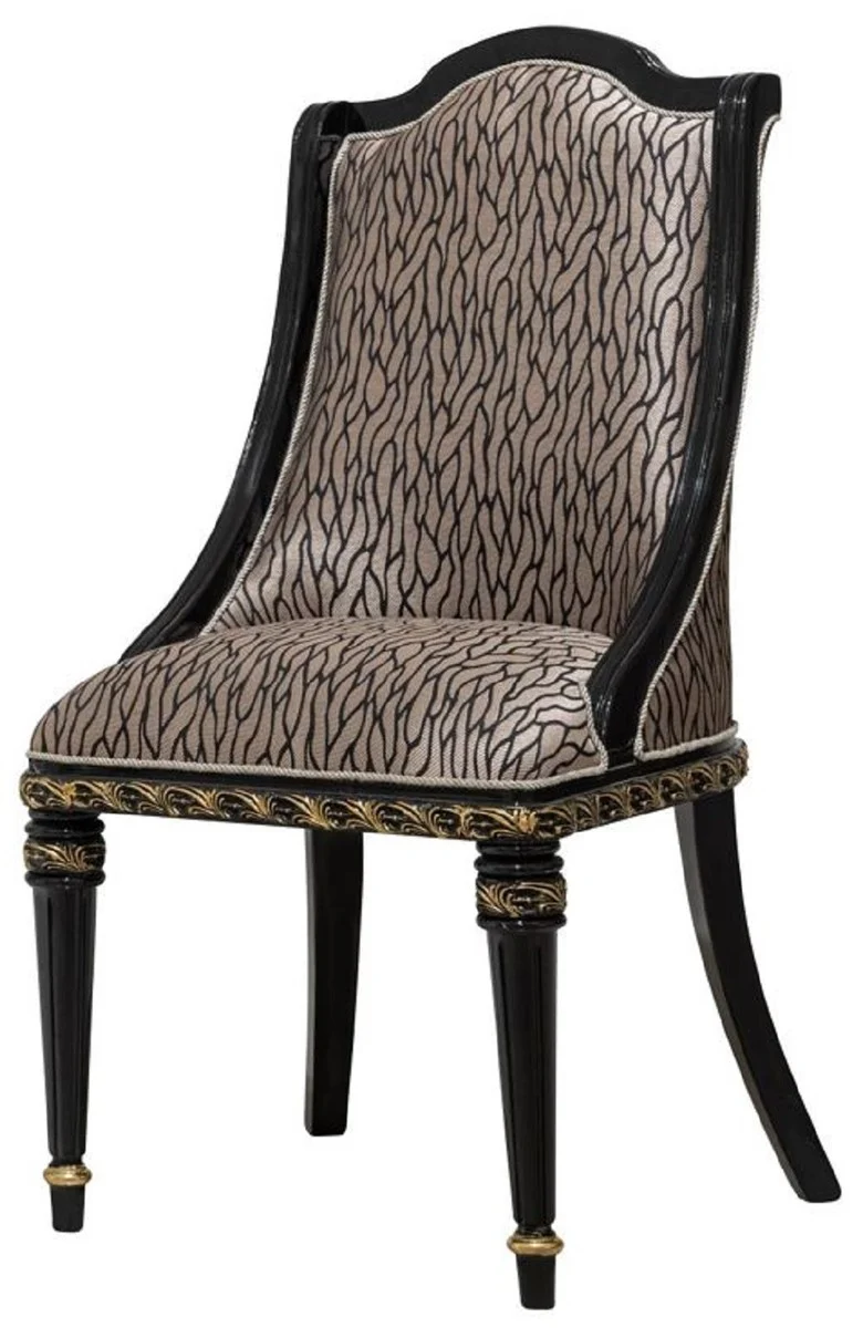 Casa Padrino Luxus Barock Esszimmer Stuhl 8er Set Silber Muster / Schwarz / Gold - Prunkvolle Barockstil Küchen Stühle - Luxus Barockstil Esszimmer Möbel - Barock Esszimmer Möbel - Barockstil Möbel