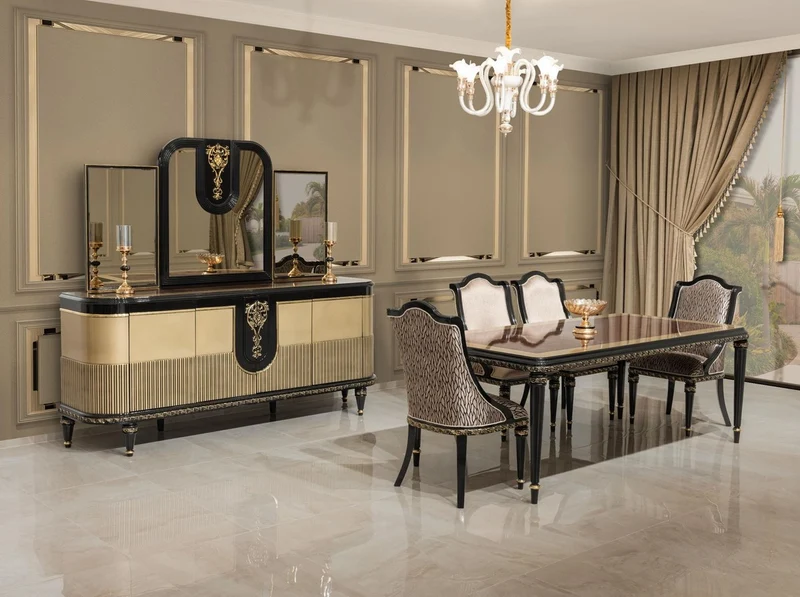 Casa Padrino Luxus Barock Esszimmer Stuhl 8er Set Silber Muster / Schwarz / Gold - Prunkvolle Barockstil Küchen Stühle - Luxus Barockstil Esszimmer Möbel - Barock Esszimmer Möbel - Barockstil Möbel