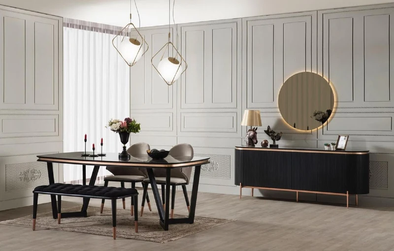 Casa Padrino Luxus Esstisch Schwarz / Kupfer 207 x 104 x H. 78 cm - Rechteckiger Küchentisch - Esszimmer Möbel - Esszimmer Einrichtung - Luxus Möbel - Luxus Einrichtung