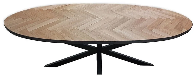 Casa Padrino Luxus Massivholz Esstisch Naturfarben / Schwarz 240 x 100 x H. 76 cm - Ovaler Massivholz Küchentisch - Esszimmer Möbel - Massivholz Möbel - Luxus Möbel