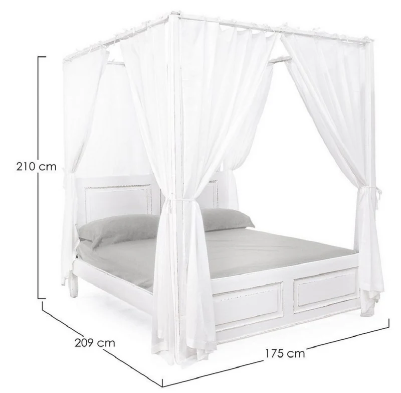 Casa Padrino Landhausstil Doppelbett Antik Weiß 175 x 209 x H. 210 cm - Massivholz Bett mit Baumwoll Vorhängen - Schlafzimmer Möbel im Landhausstil - Landhausstil Möbel