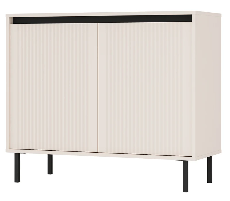 Zweiturige Kommode Osaka mit gerillten Fronten, 100 cm, sandbeige auf schwarzen Beinen