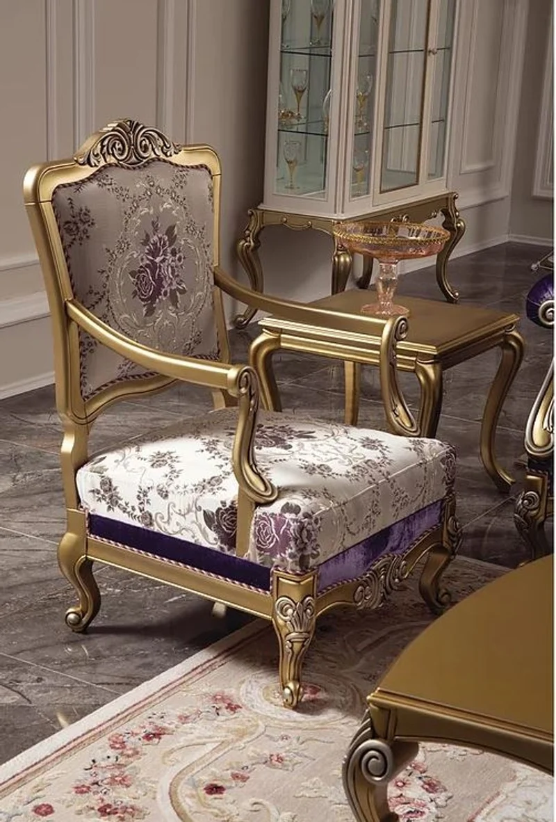Casa Padrino Luxus Barock Sessel 68 x 68 x H. 112 cm - Prunkvoller Wohnzimmer Sessel mit Blumenmuster - Barock Wohnzimmer Möbel - Luxus Qualität