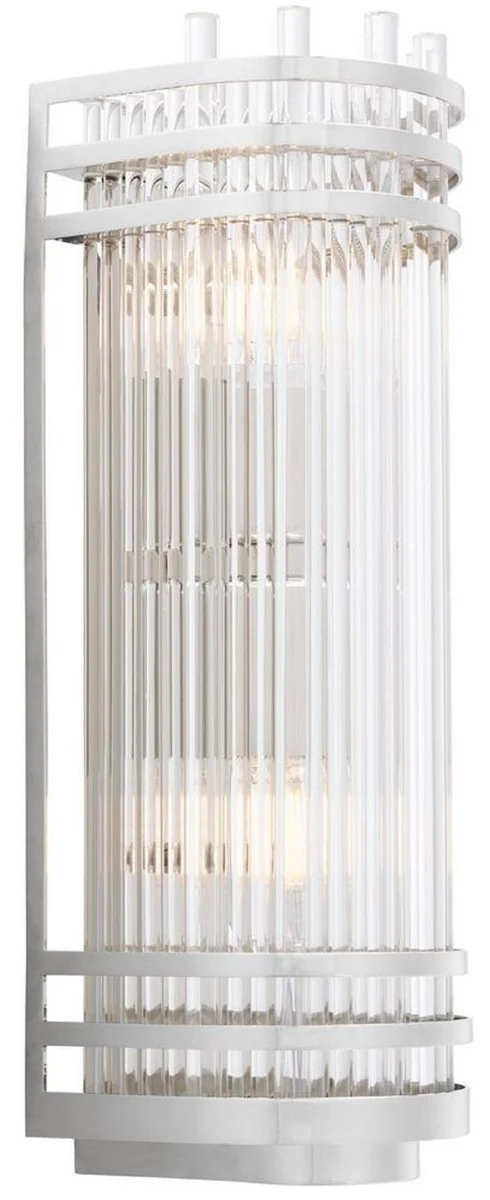 Casa Padrino Luxus Wandleuchte Silber 12 x 12,5 x H. 38 cm - Elegante Metall Wandlampe mit Glas Lampenschirm - Luxus Kollektion
