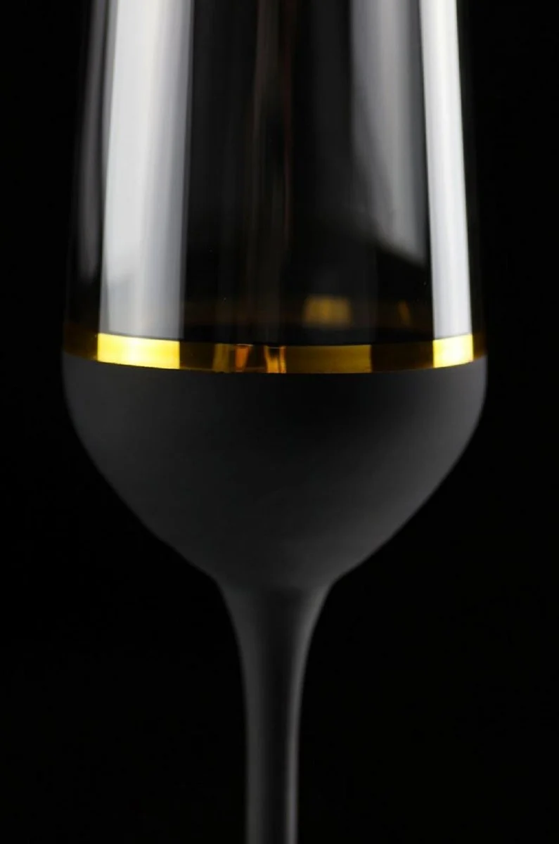 Casa Padrino Luxus Champagnerglas 6er Set Schwarz / Gold Ø 6,5 x H. 26,5 cm - Handgefertigte und handbemalte Champagnergläser - Hotel & Restaurant Accessoires - Luxus Qualität