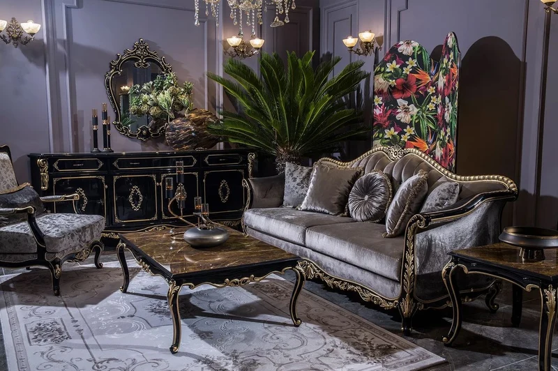 Casa Padrino Luxus Barock Couchtisch Schwarz / Gold 125 x 84 x H. 44 cm - Edler Massivholz Wohnzimmertisch im Barockstil - Barock Möbel