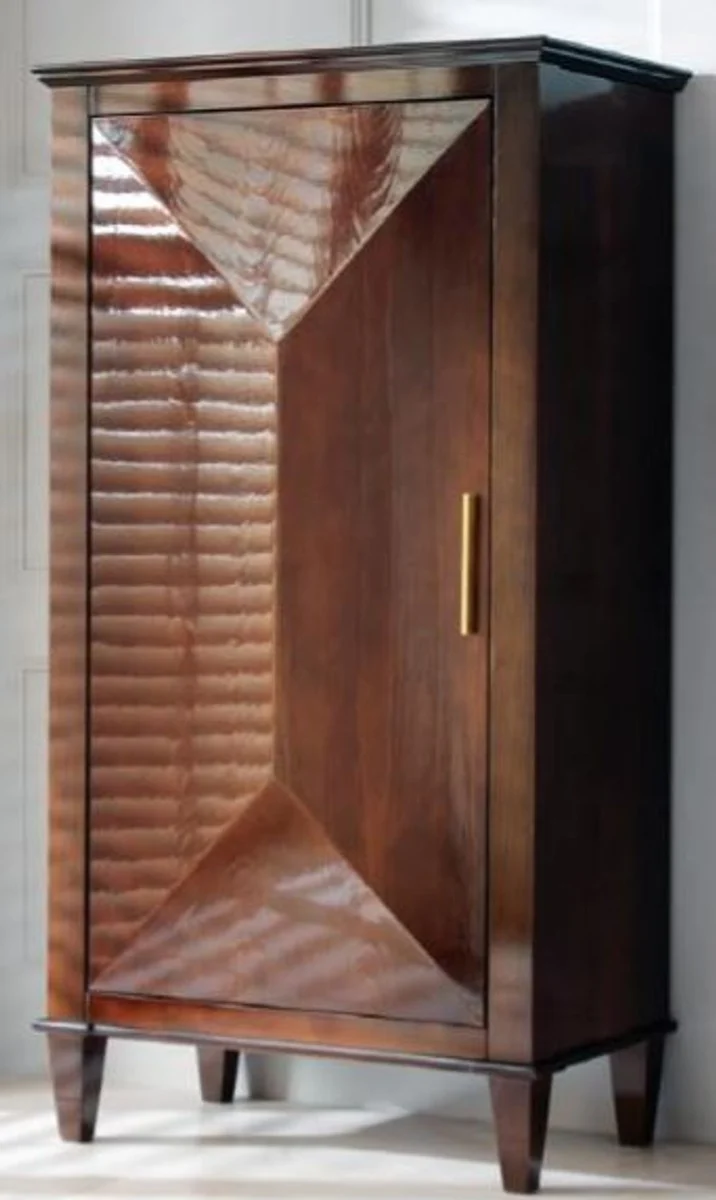 Casa Padrino Luxus Neoklassik Massivholz Schrank Braun / Gold 79 x 45 x H. 147 cm - Wohnzimmerschrank mit Tür - Wohnzimmer Möbel