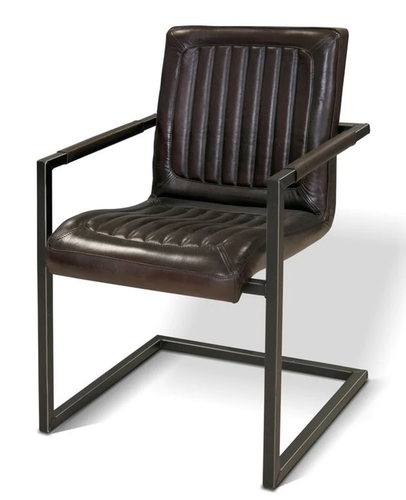 Casa Padrino Vintage Industrial Echtleder Armlehn Stuhl Industriestuhl - ALLE FARBEN - Luxus Sessel Industrie Armlehner Design Möbel Büffelleder