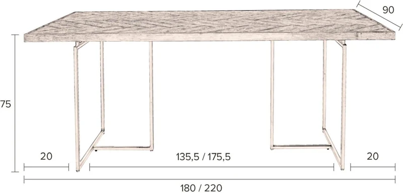 Esstisch CLASS BLACK mit Fischgrät Platte 180 x 90 cm von DutchBone
