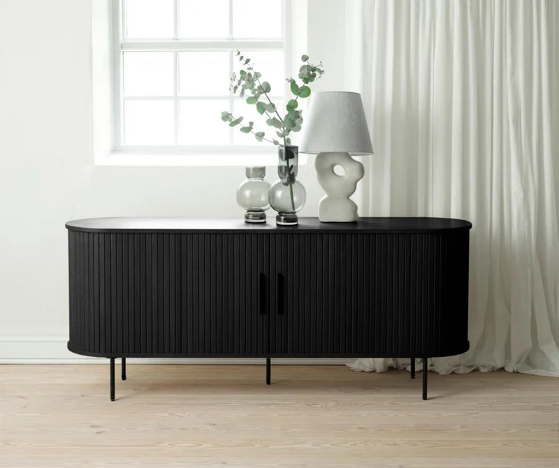 Kommode Gativel Lamellen 180 cm schwarzer Eiche