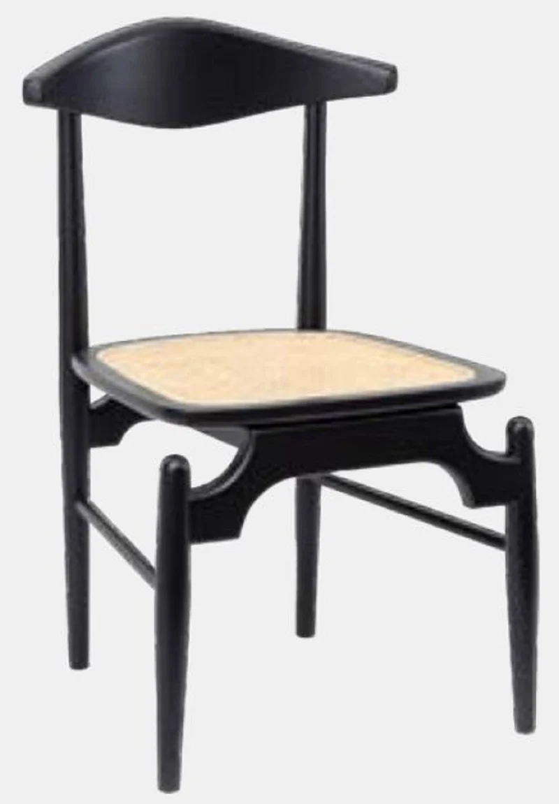 Casa Padrino Luxus Esszimmerstuhl 6er Set Schwarz / Naturfarben 53 x 54 x H. 85 cm - Luxus Massivholz Küchen Stühle mit Rattan Sitzfläche - Esszimmer Möbel - Küchen Möbel - Luxus Möbel