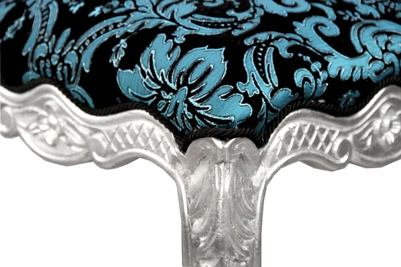 Pompöös by Casa Padrino Luxus Barock Sitzhocker Eckig Türkis Schwarz Muster / Silber - Pompööser Barock Hocker designed by Harald Glööckler