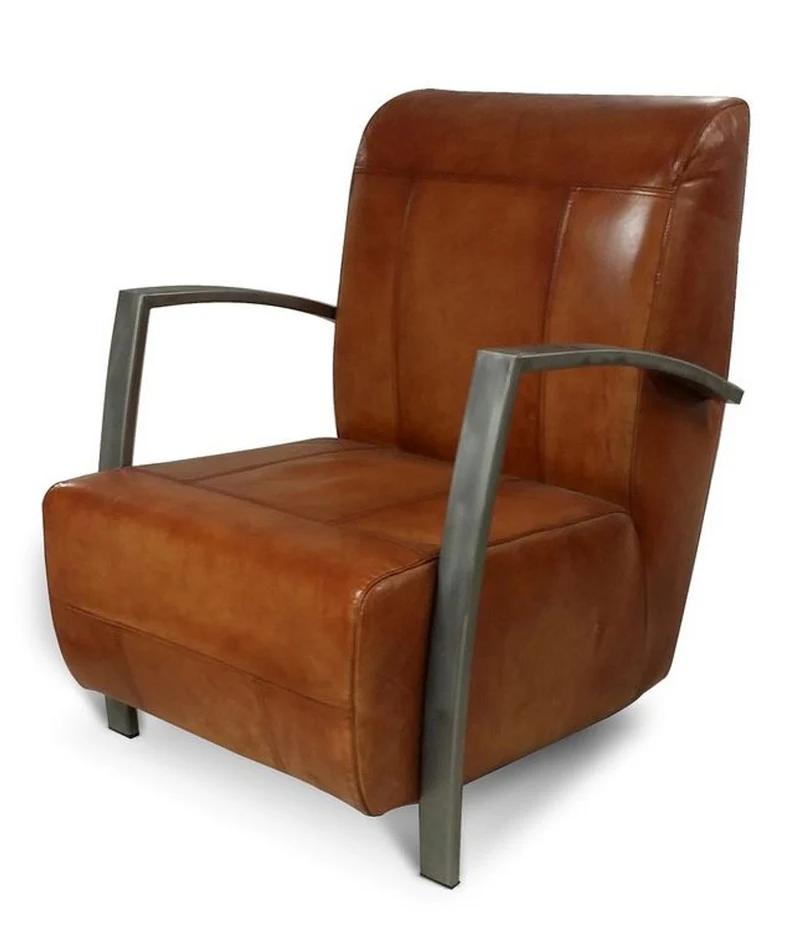 Casa Padrino Vintage Industrial Echtleder Lounge Sessel - ALLE FARBEN - Luxus Wohnzimmer Sessel Industrie Design Möbel Büffelleder