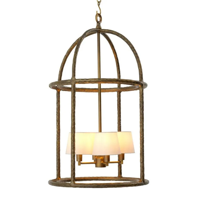 Casa Padrino Luxus Hängeleuchte Vintage Messing / Weiß H. 93,5 cm - Luxus Qualität