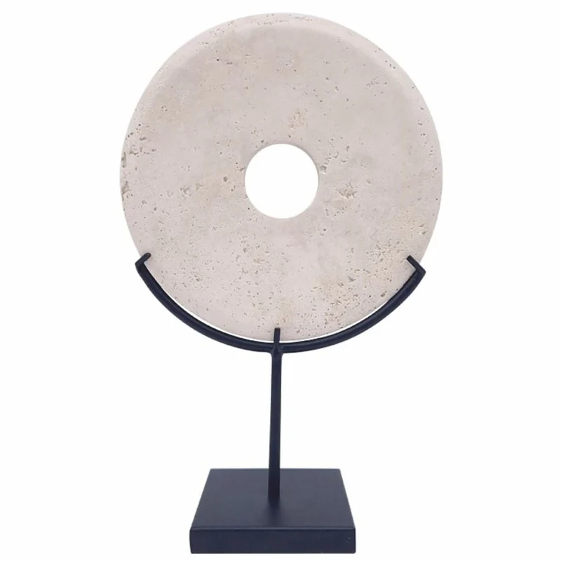 Casa Padrino Luxus Travertin Deko Objekt Beige / Matt Schwarz H. 36 cm - Schreibtisch Deko