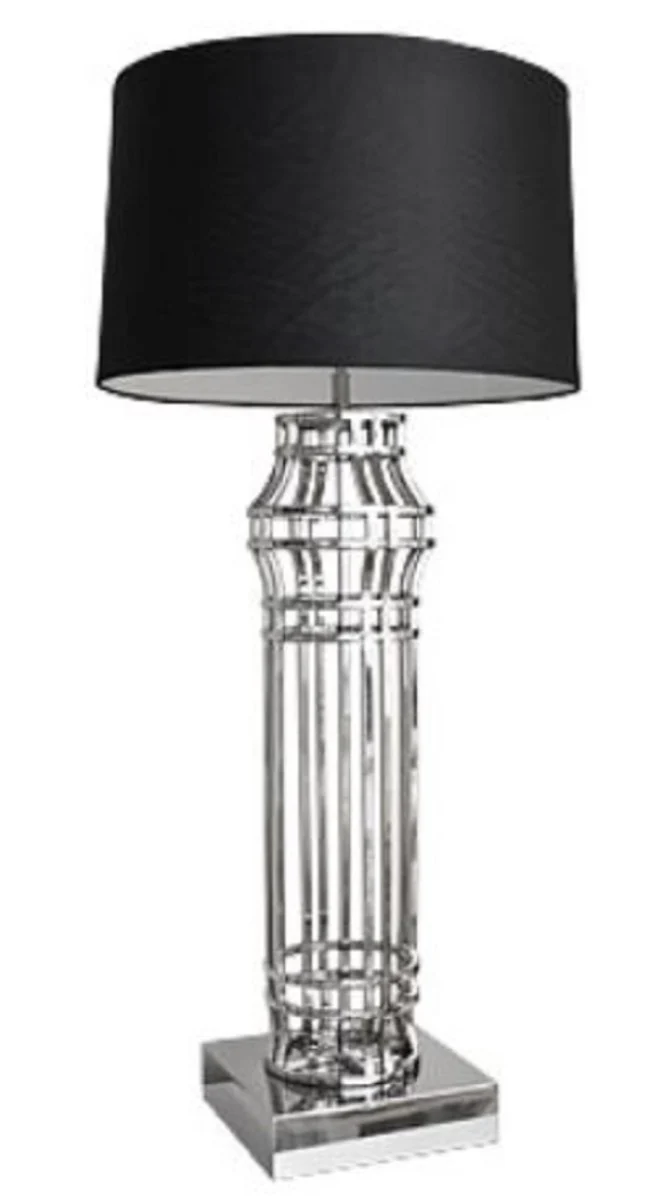 Casa Padrino Luxus Tischleuchte Silber / Schwarz Ø 30 x H. 102 cm - Luxus Wohnzimmerlampe