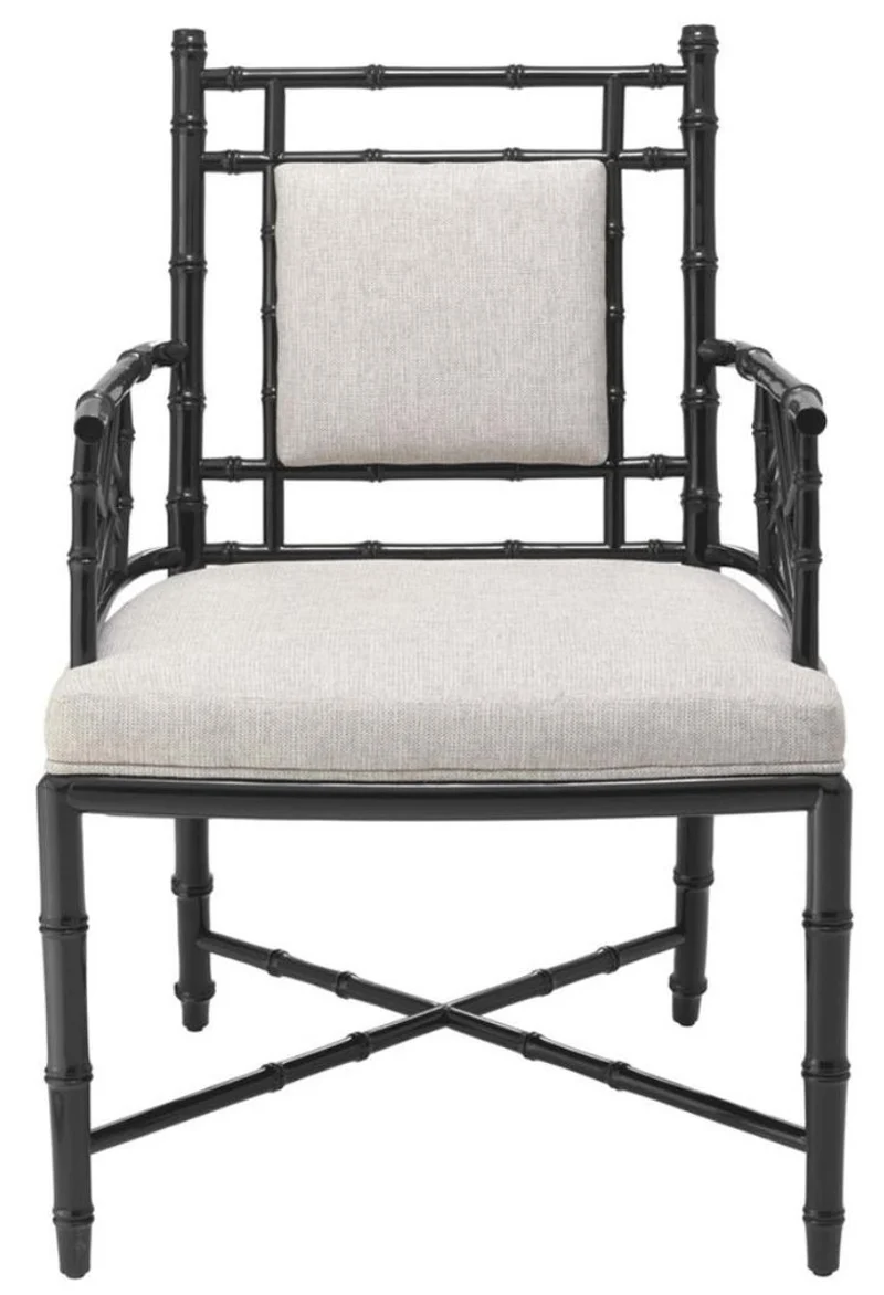 Casa Padrino Luxus Esszimmerstuhl mit Armlehnen Piano Schwarz / Naturfarben 63 x 65 x H. 94 cm - Esszimmer & Wintergarten Möbel
