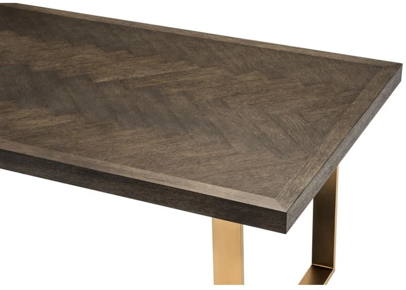 Casa Padrino Luxus Edelstahl Esstisch mit Eichenfurnier Tischplatte Dunkelbraun / Messing 230 x 100 x H. 75,5 cm - Luxus Qualität