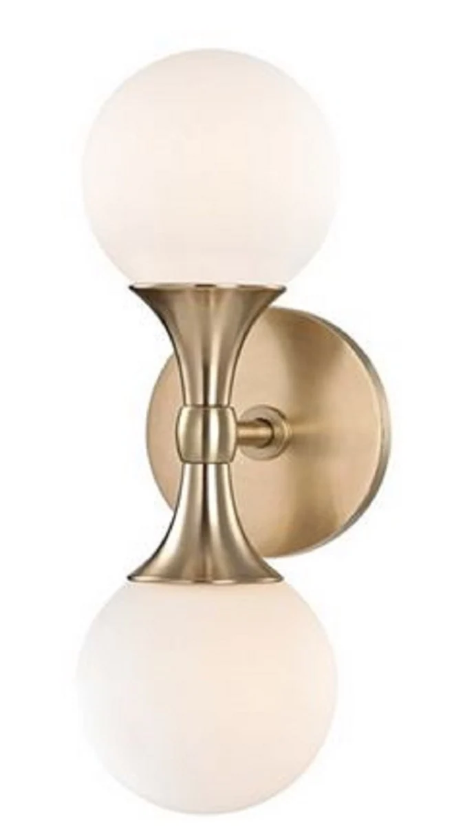 Casa Padrino Luxus LED Wandleuchte Antik Messingfarben / Weiß 12,1 x 15,2 x H. 34,2 cm - Wandlampe mit kugelförmigen Glas Lampenschirmen