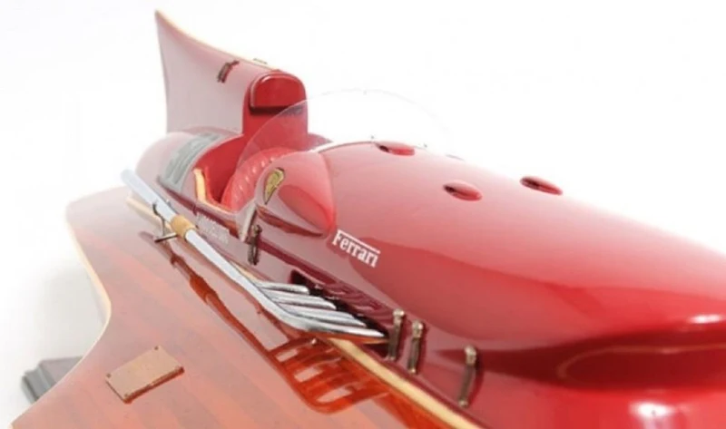 Luxus Holz Speedboot Braun / Rot 83 x 34 x H. 23 cm - Handgefertigtes Deko Modellboot Boot