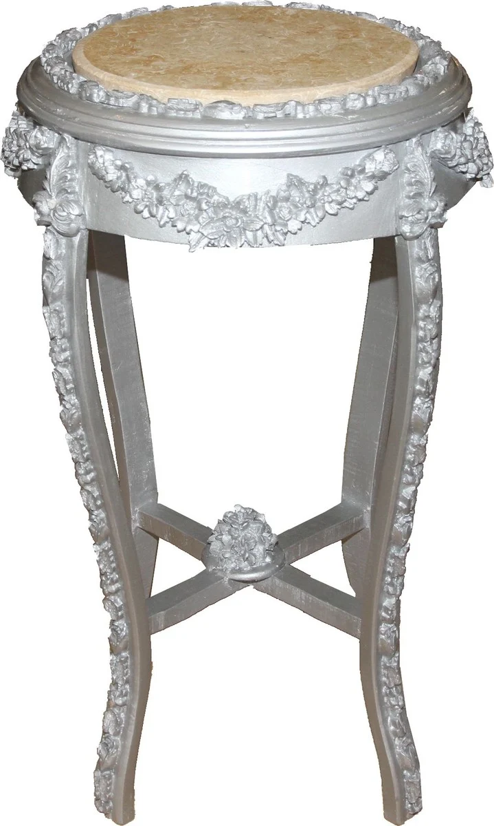 Casa Padrino Barock Beistelltisch Rund Silber/Creme Antik Look - 72 x 42 cm
