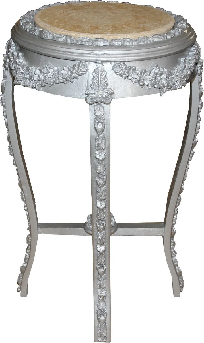 Casa Padrino Barock Beistelltisch Rund Silber/Creme Antik Look - 72 x 42 cm
