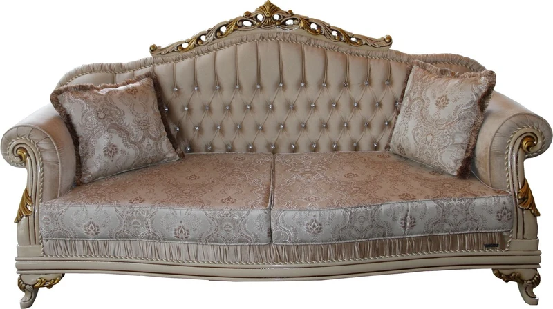 Casa Padrino Luxus Barock 3er Sofa in Beige, Creme, Elfenbein und Gold, Breite 215 cm - Prunkvolles Sitzmöbel für gehobene Ansprüche