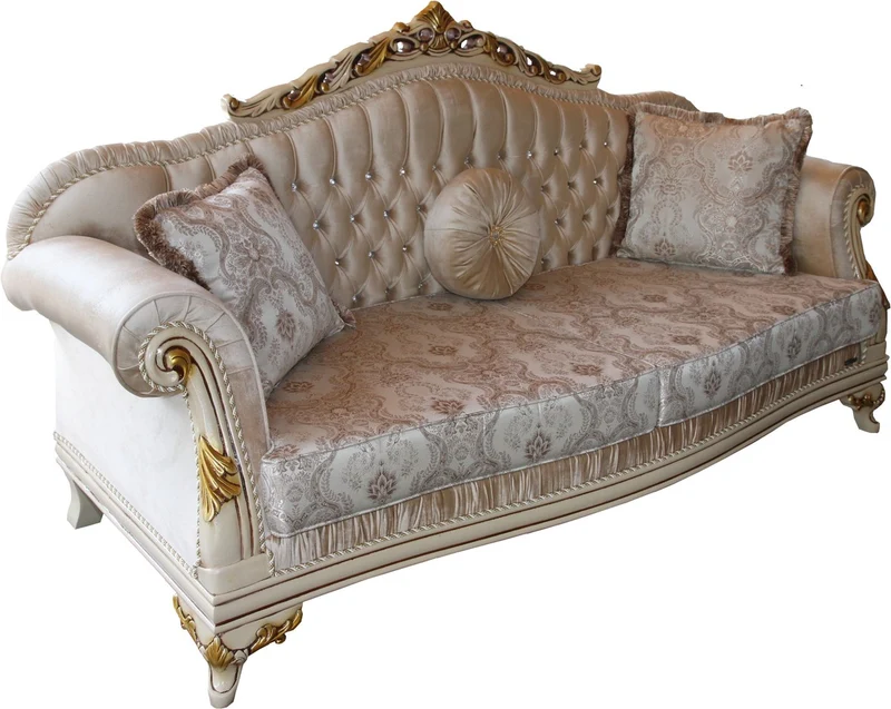 Casa Padrino Luxus Barock 3er Sofa in Beige, Creme, Elfenbein und Gold, Breite 215 cm - Prunkvolles Sitzmöbel für gehobene Ansprüche
