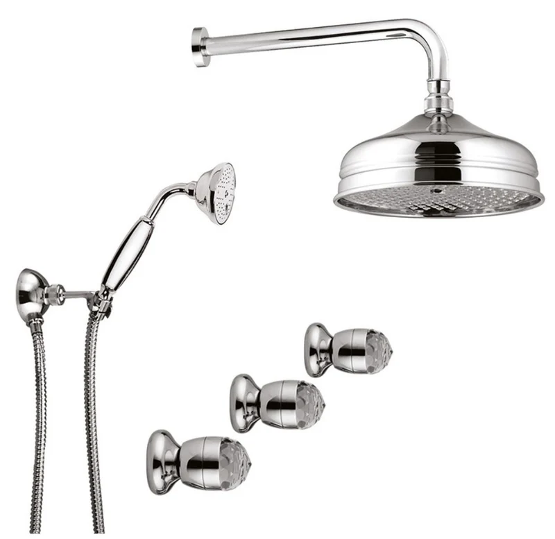 Luxus Badezimmer Armaturen Duplex Einbau Brauseset / Duschset mit Swarovski Kristallglas Silber - Luxus Duschgarnitur Made in Italy
