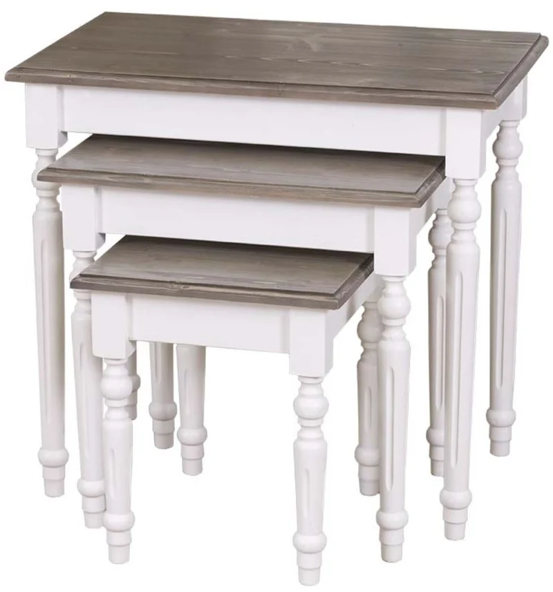 Casa Padrino Landhausstil Beistelltisch 3er Set Weiß / Grau - Landhausstil Massivholz Möbel