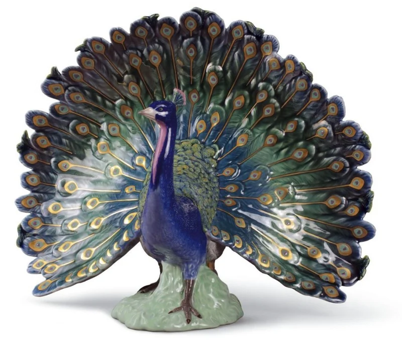 Casa Padrino Luxus Porzellan Pfauen Skulptur Mehrfarbig 36 x H. 29 cm - Handgefertigte Dekoration