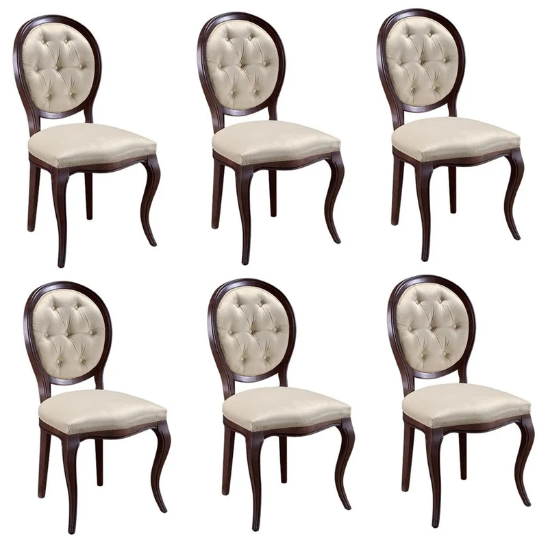 Casa Padrino Luxus Jugendstil Chesterfield Esszimmer Set Dunkelbraun / Cremefarben 51 x 44 x H. 99 cm - 6 Esszimmerstühle - Esszimmermöbel