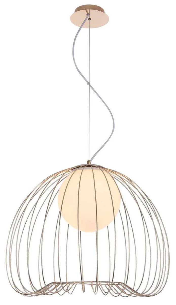 Casa Padrino Hängeleuchte Gold / Weiß Ø 50 x H. 41 cm - Leuchte aus geschwungenen Metallstäbchen