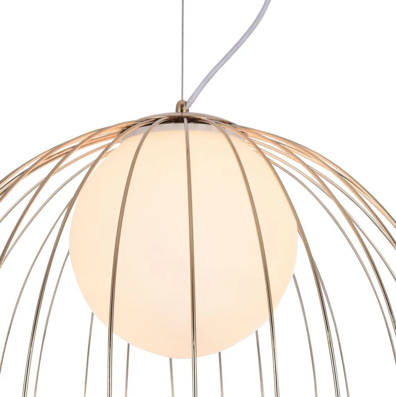 Casa Padrino Hängeleuchte Gold / Weiß Ø 50 x H. 41 cm - Leuchte aus geschwungenen Metallstäbchen