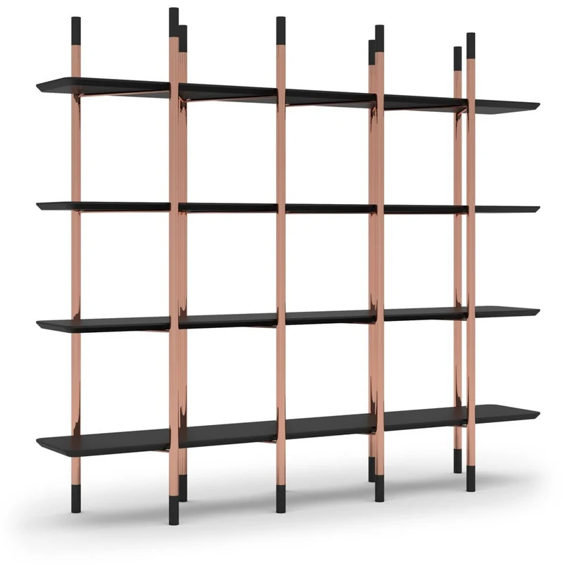 Casa Padrino Luxus Regalschrank Matt Schwarz / Kupfer 300 x 46 x H. 210 cm - Bücherschrank - Wohnzimmer Schrank - Büro Schrank - Wohnzimmer Möbel - Büro Möbel - Luxus Möbel
