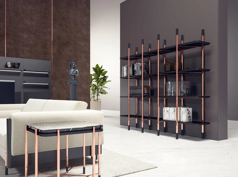 Casa Padrino Luxus Regalschrank Matt Schwarz / Kupfer 300 x 46 x H. 210 cm - Bücherschrank - Wohnzimmer Schrank - Büro Schrank - Wohnzimmer Möbel - Büro Möbel - Luxus Möbel