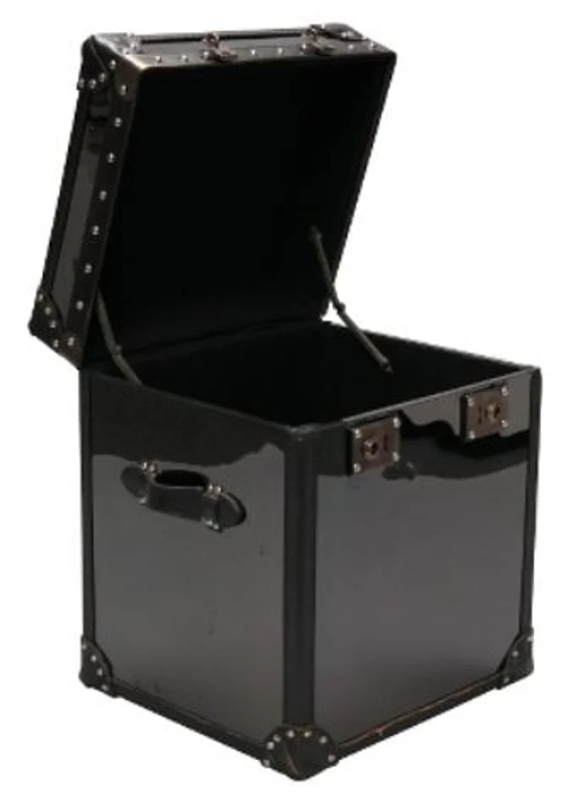 Casa Padrino Luxus Truhe im Kofferlook Schwarz 49 x 44 x H. 57 cm - Handgefertigte Aufbewahrungstruhe