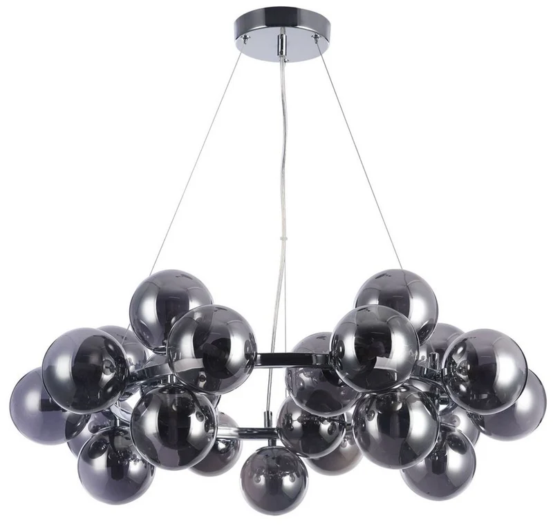 Casa Padrino Luxus Hängeleuchte rund Silber / Schwarz Ø 69 x H. 23,8 cm - Moderne Deckenlampe mit 25 kugelförmigen Glasschirmen