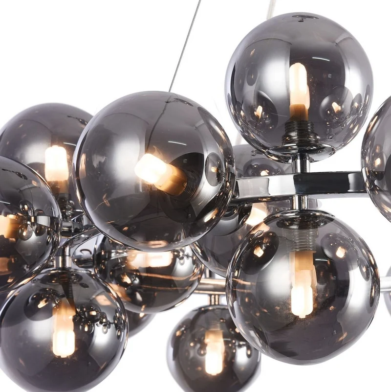 Casa Padrino Luxus Hängeleuchte rund Silber / Schwarz Ø 69 x H. 23,8 cm - Moderne Deckenlampe mit 25 kugelförmigen Glasschirmen