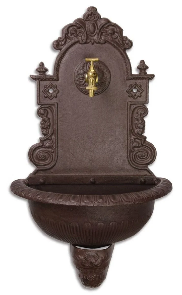 Casa Padrino Jugendstil Wandbrunnen aus Gusseisen in Braun 44,2 x 24,1 x H. 76,2 cm