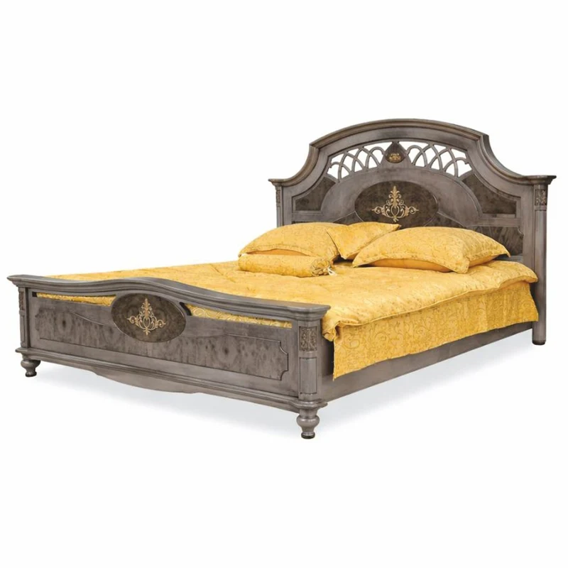 Casa Padrino Luxus Barock Massivholz Doppelbett Grau - Barock Schlafzimmer Möbel