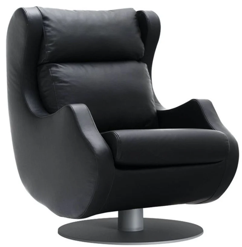 Casa Padrino Luxus Drehsessel Schwarz / Grau 72 x 82 x H. 96 cm - Relax Sessel - Leder Sessel - Luxus Möbel